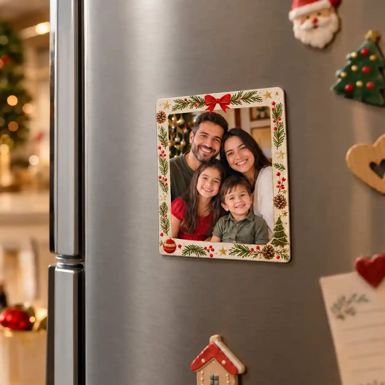 Foto Imã natalino personalizado com a foto de uma família